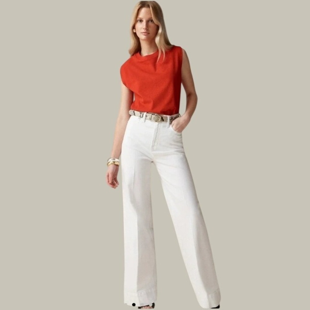 J. Crew Wide Leg Trouser Flare Jeans Womens 36 White High Rise Stretch Chic NEW